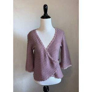 Young Essence Purple Knit 3/4 Sleeve Wrap Jacket Cardigan / M